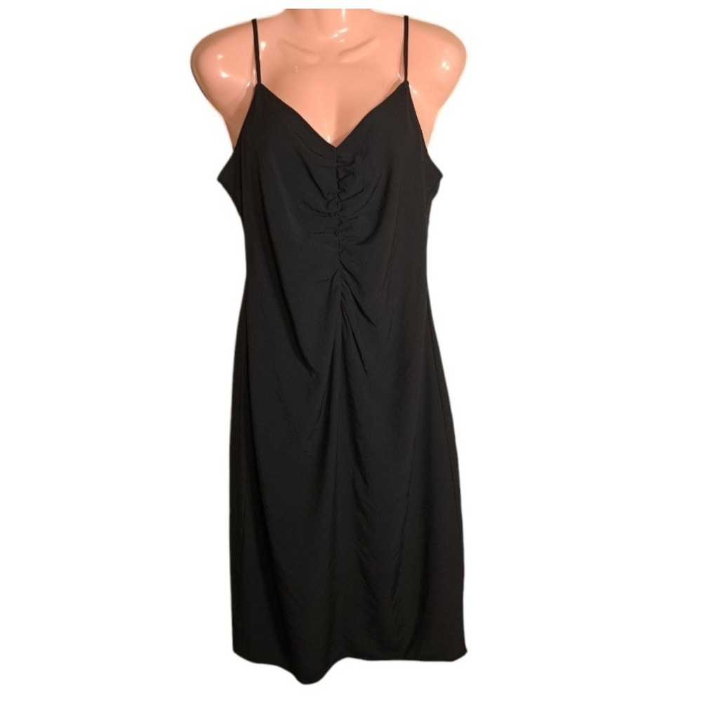 Nine West Women's Dress Black Spaghetti Straps Size S Ruched‎ Zipper Sleeveless